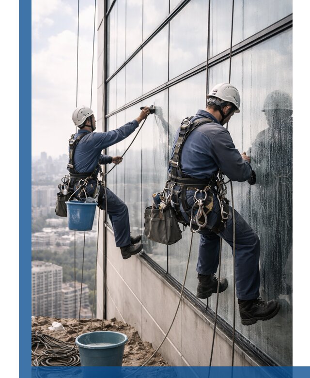 Профессиональная мойка фасадных окон альпинистами в Новокуйбышевске