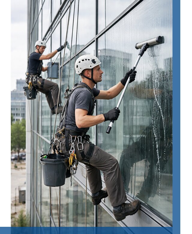 Мойка витражей альпинистами в Новокуйбышевске от 717 р. под ключ|ВЫСОТНИК-Нвб