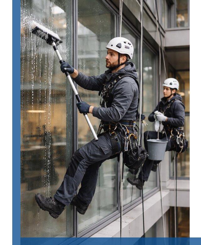Профессиональная мойка витражей промышленными альпинистами в Новокуйбышевске