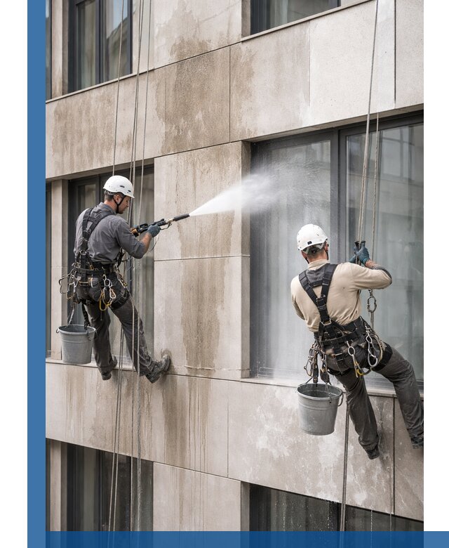 Послестроительная мойка фасада промышленным альпинизмом в Новокуйбышевске