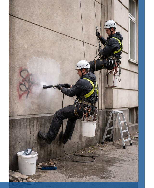 Удаление граффити с фасада в Новокуйбышевске от 4609 р. | ВЫСОТНИК-Нвб