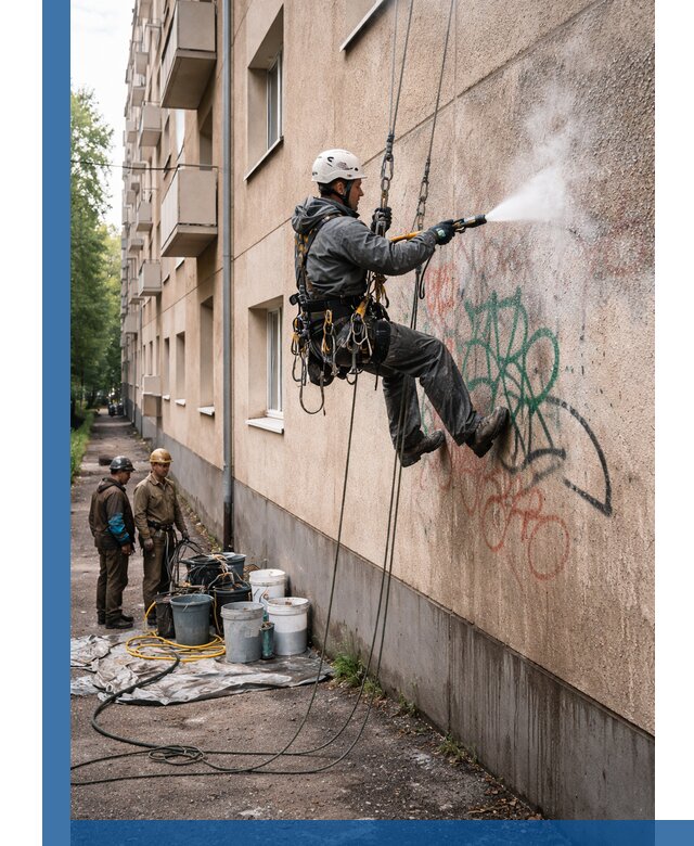 Удаление граффити с фасада в Новокуйбышевске без следов и повреждений