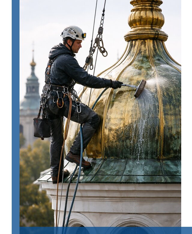 Профессиональная мойка куполов и шпилей высотными альпинистами в Новокуйбышевске