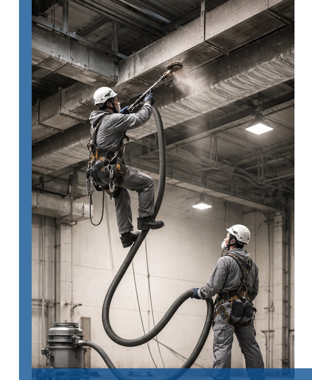 Обеспыливание потолочных конструкций в Новокуйбышевске промышленным альпинизмом