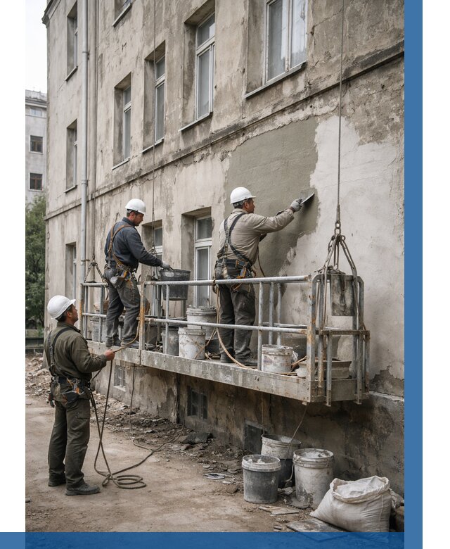 Капитальный ремонт фасада в Новокуйбышевске от 4302 р. | ВЫСОТНИК-Нвб