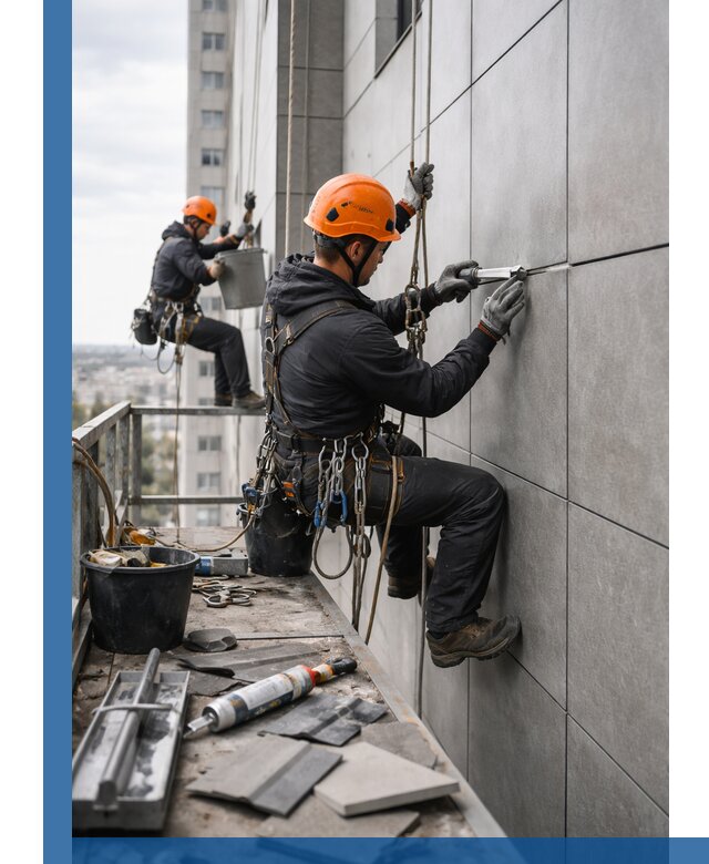 Профессиональный ремонт фасада из керамогранита в Новокуйбышевске