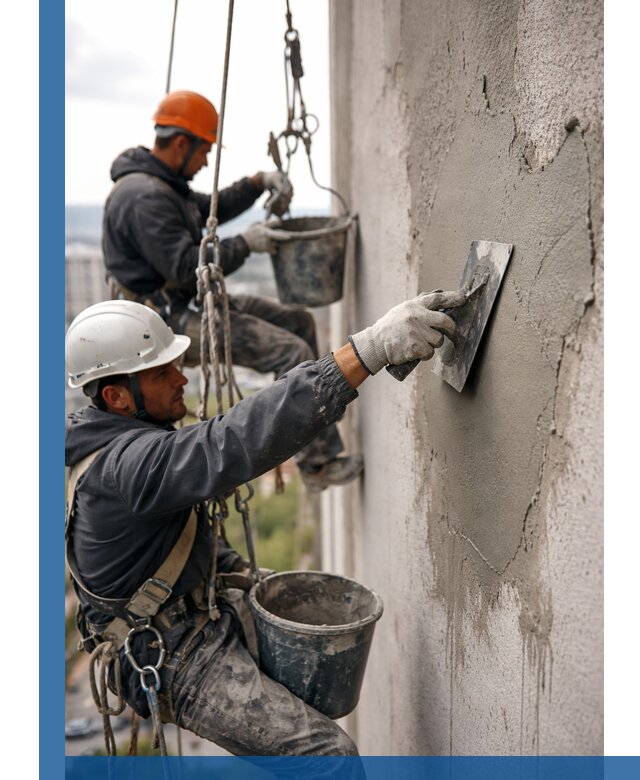 Штукатурка фасада на высоте в Новокуйбышевске профессиональные работы