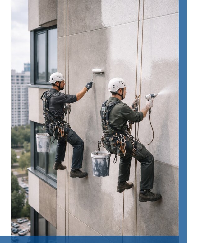 Покраска фасада альпинистами в Новокуйбышевске от 307 р. | ВЫСОТНИК-Нвб