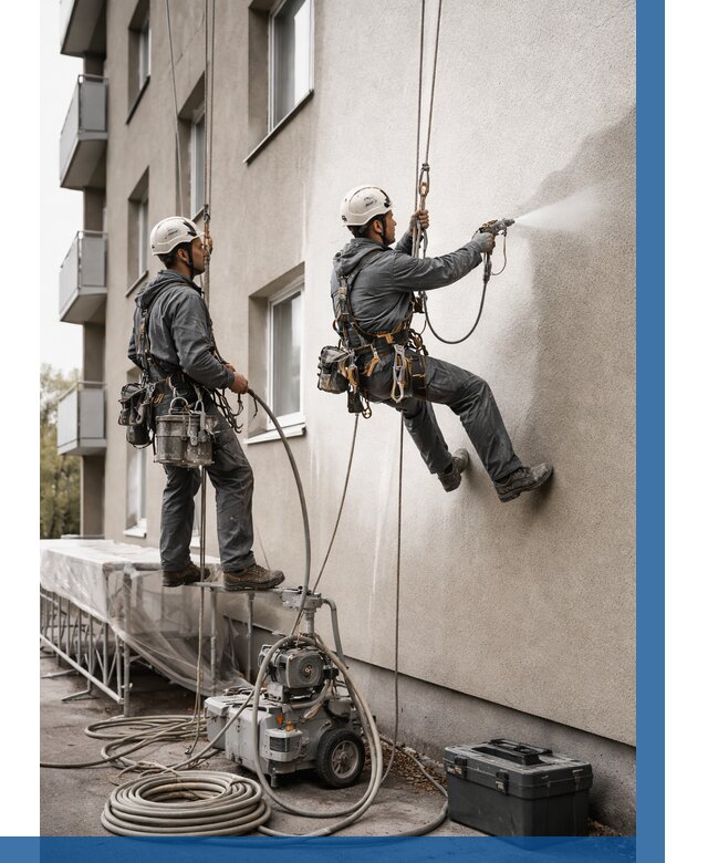 Безвоздушная покраска фасада в Новокуйбышевске от 225 р/м² | ВЫСОТНИК-Нвб