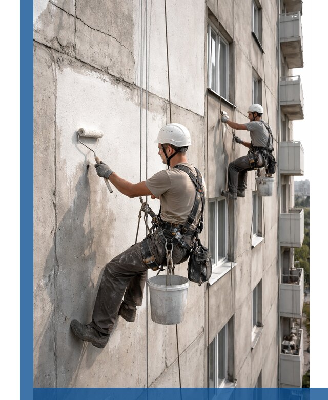 Покраска бетонного фасада в Новокуйбышевске для жилых и промышленных объектов