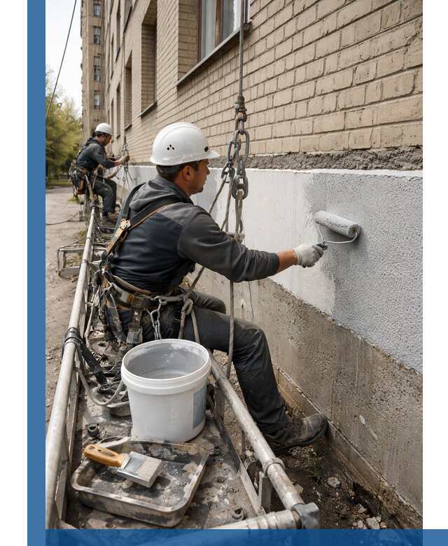 Окраска цоколя здания в Новокуйбышевске профессионально и надежно