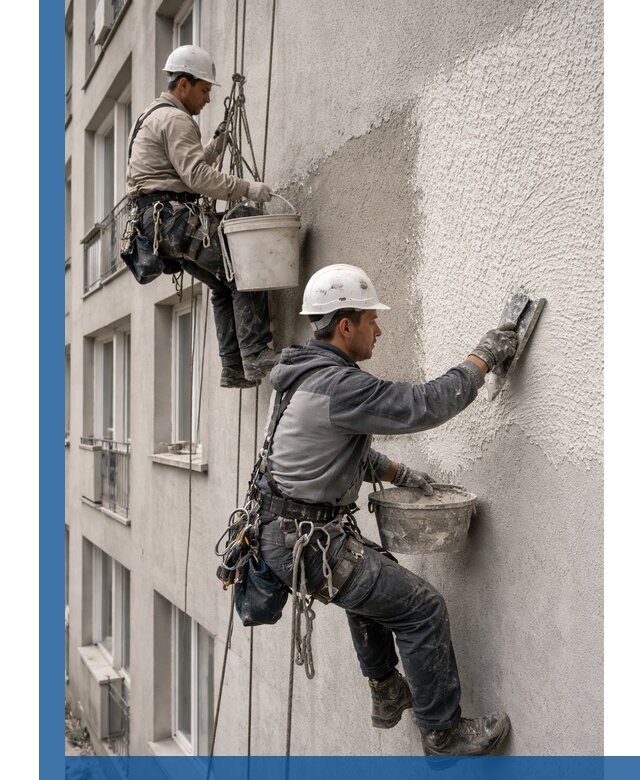 Нанесение декоративной штукатурки короед на фасад в Новокуйбышевске