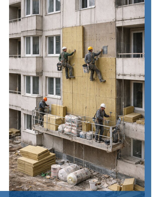 Утепление фасада минватой в Новокуйбышевске от 1536 р. | ВЫСОТНИК-Нвб