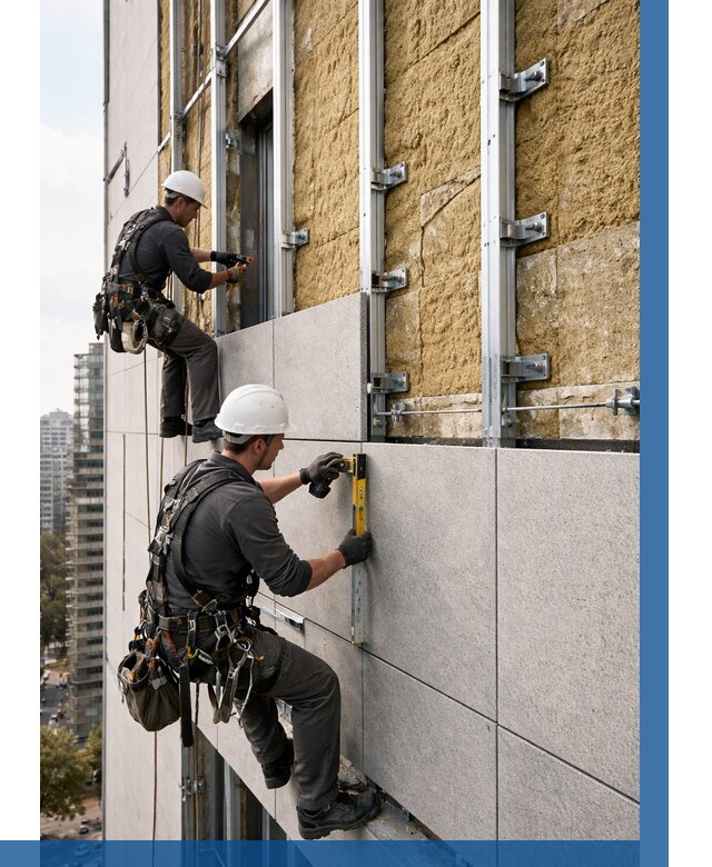 Монтаж вентилируемого фасада в Новокуйбышевске от 3585 р. | ВЫСОТНИК-Нвб