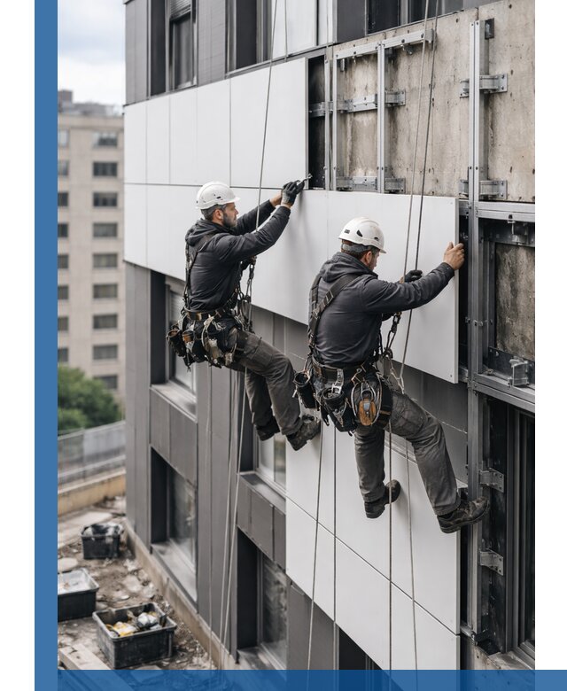 Монтаж композитных панелей фасада в Новокуйбышевске под ключ