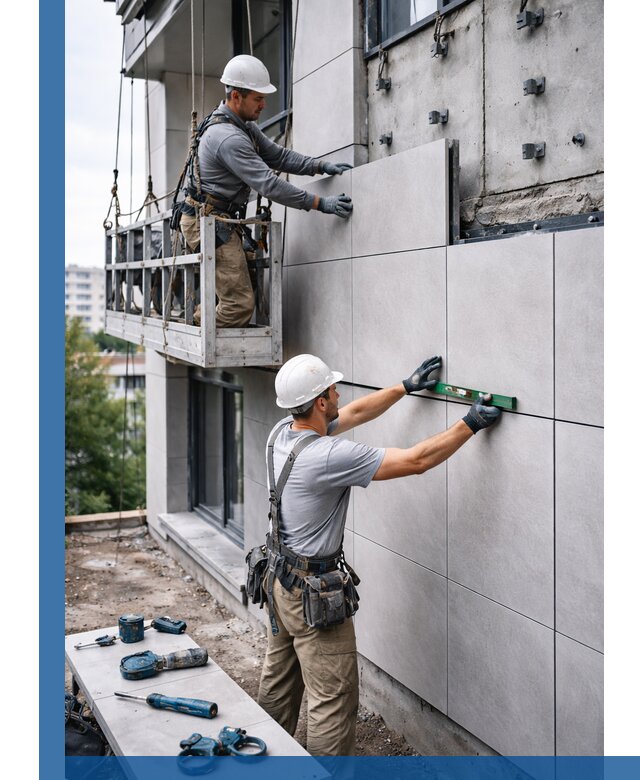 Монтаж керамогранита на фасад в Новокуйбышевске под ключ с гарантией качества