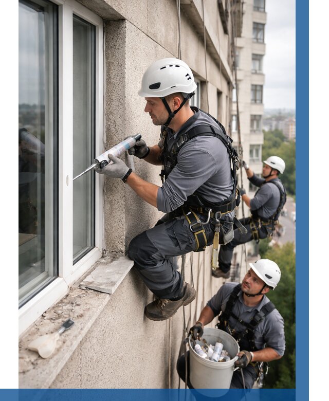 Герметизация оконных швов снаружи в Новокуйбышевске от 1536 р. | ВЫСОТНИК-Нвб