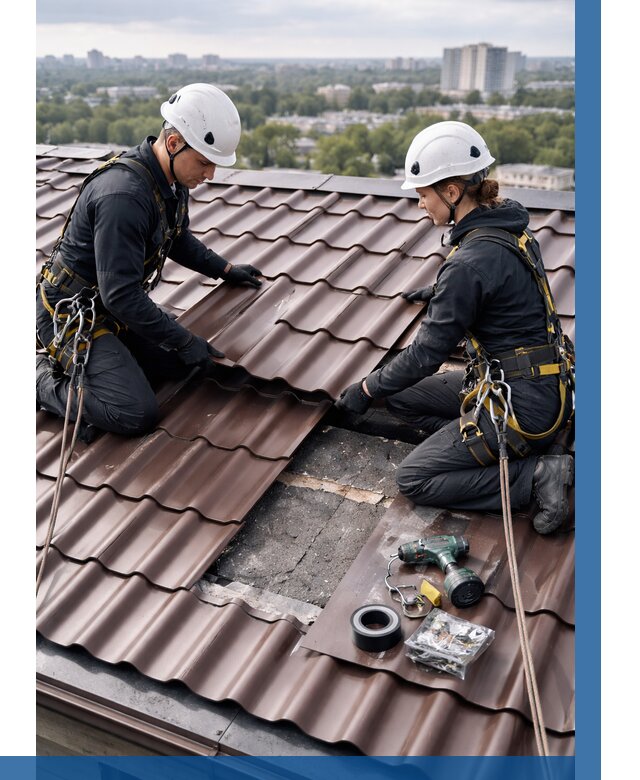 Ремонт металлочерепицы на крыше в Новокуйбышевске от 922 р. | ВЫСОТНИК-Нвб