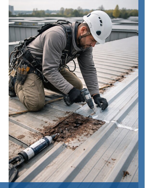 Ремонт профнастила на кровле в Новокуйбышевске от 717 р. | ВЫСОТНИК-Нвб