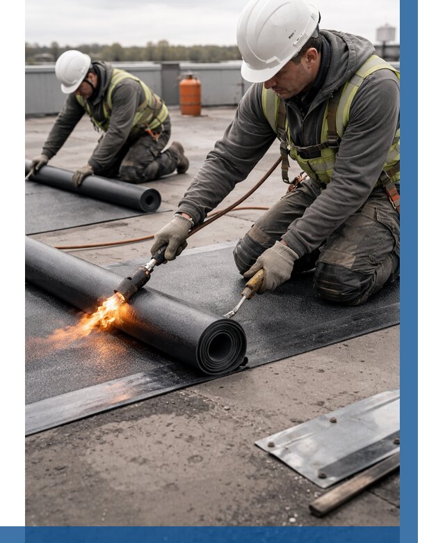 Монтаж наплавляемой кровли в Новокуйбышевске от 871 р. — ВЫСОТНИК-Нвб