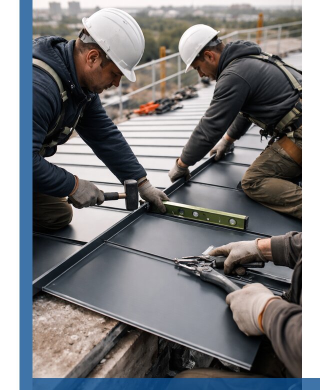 Монтаж фальцевой кровли в Новокуйбышевске для промышленных зданий