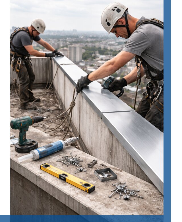 Монтаж парапетных крышек в Новокуйбышевске от 819 р. | ВЫСОТНИК-Нвб