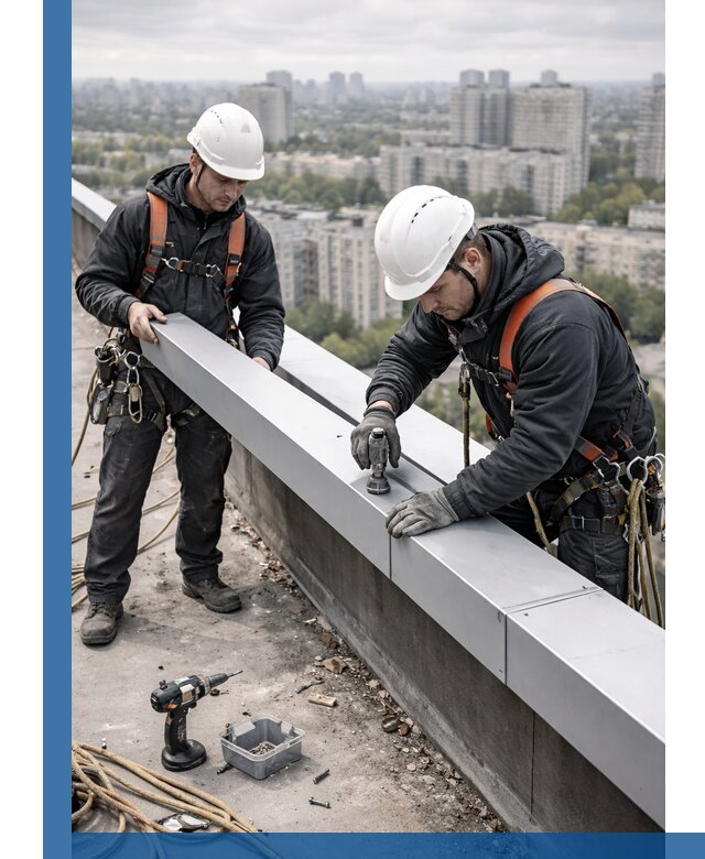 Монтаж парапетных крышек и ограждений кровли в Новокуйбышевске