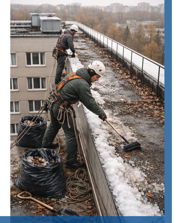 Очистка кровли по периметру в Новокуйбышевске от 563 р. | ВЫСОТНИК-Нвб