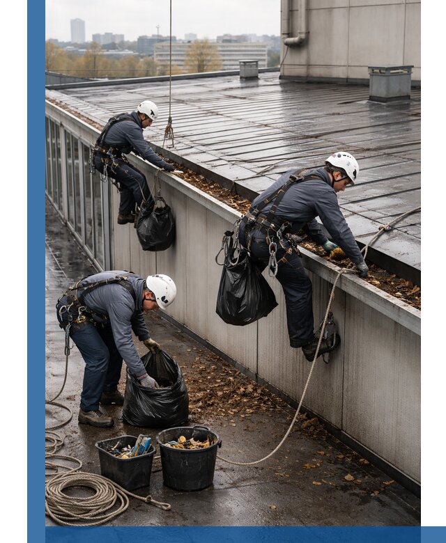 Очистка кровли по периметру в Новокуйбышевске силами промышленных альпинистов