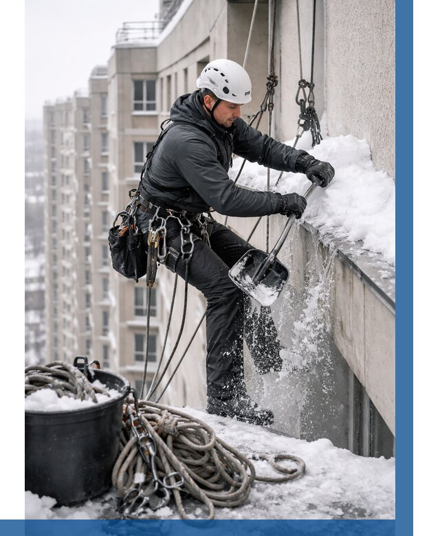 Очистка карнизов от снега в Новокуйбышевске от 307 р. | ВЫСОТНИК-Нвб