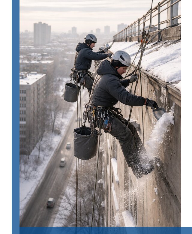 Очистка карнизов от снега в Новокуйбышевске профессионально и безопасно