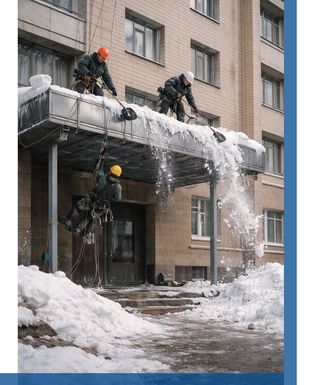 Очистка козырьков от снега в Новокуйбышевске от 3585 р. | ВЫСОТНИК-Нвб