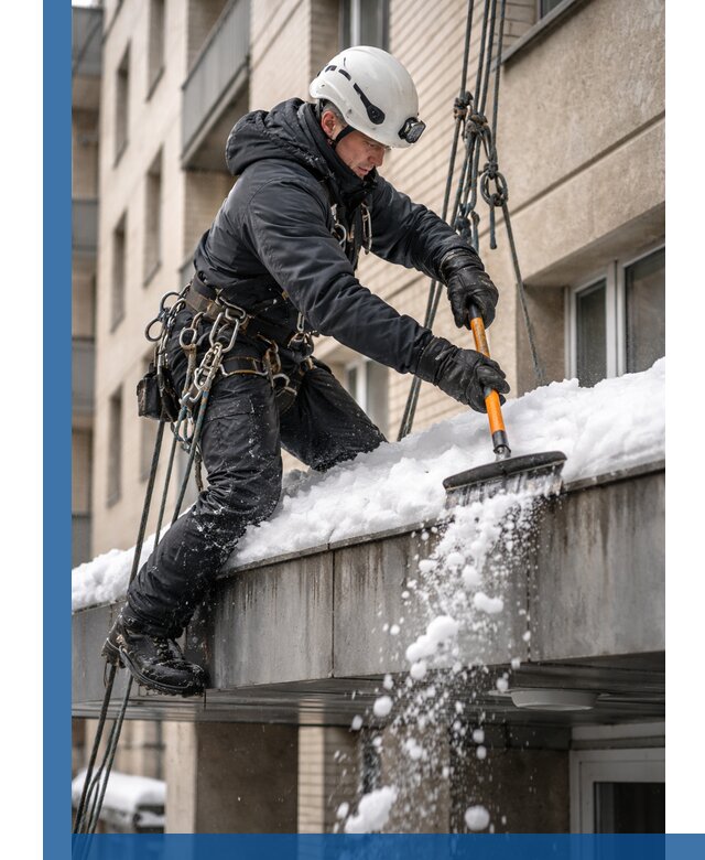 Очистка козырьков от снега в Новокуйбышевске круглогодично безопасно