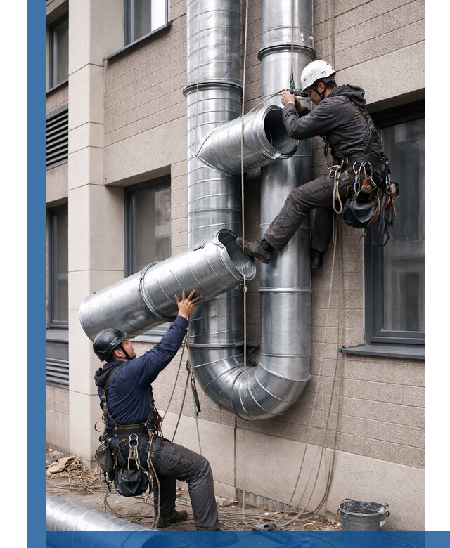 Монтаж фасадных воздуховодов в Новокуйбышевске с герметизацией и крепежом