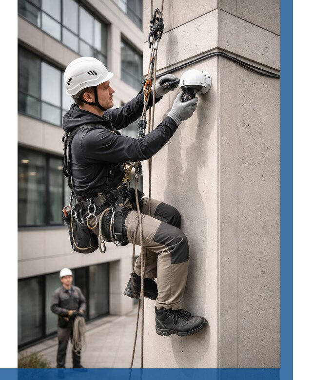 Монтаж камер видеонаблюдения на фасаде в Новокуйбышевске от 8706 р.-ВЫСОТНИК-Нвб