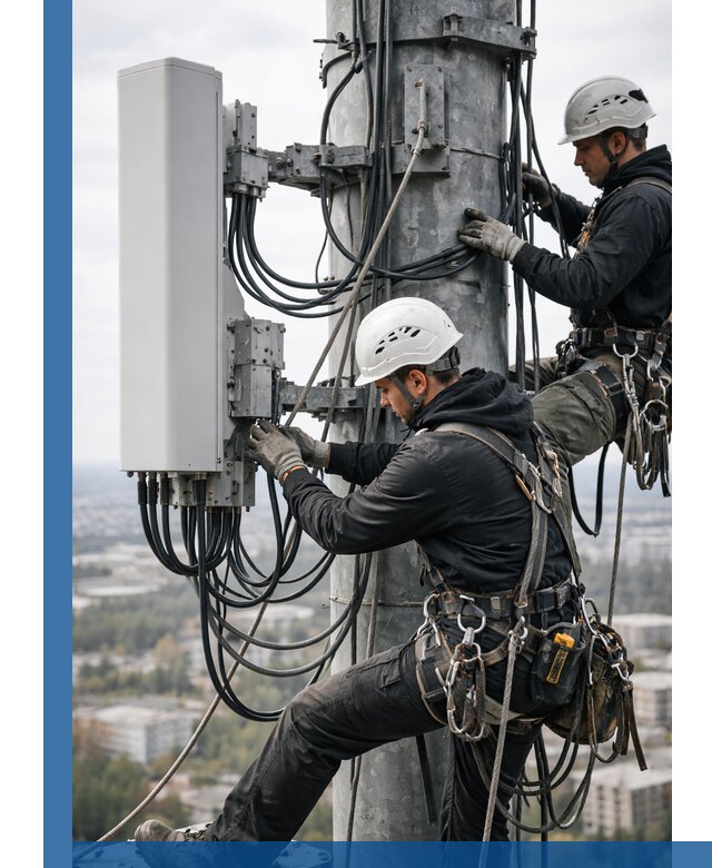 Монтаж оборудования связи на мачте в Новокуйбышевске с пусконаладкой