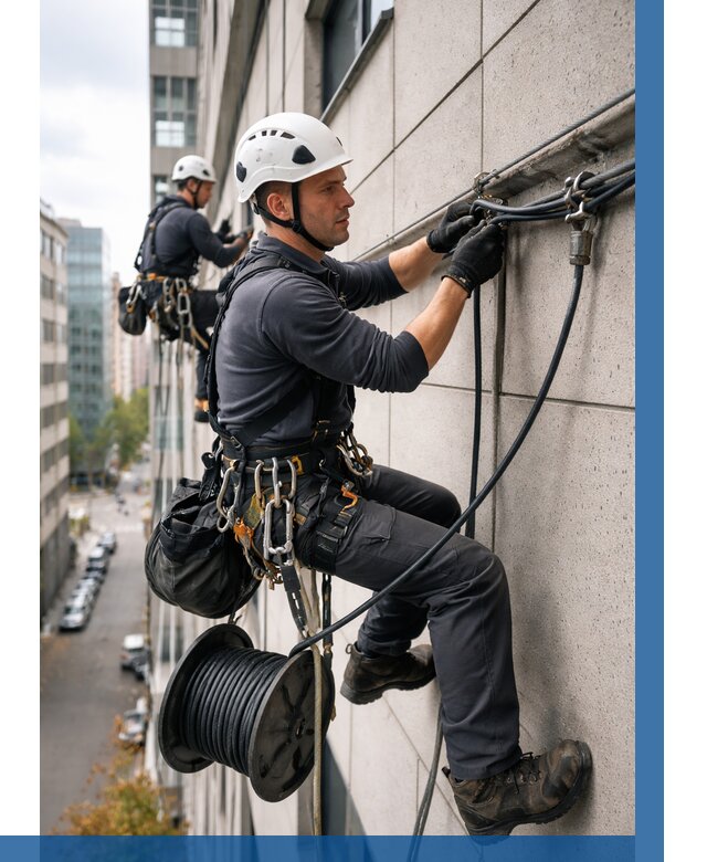 Прокладка кабеля по фасаду в Новокуйбышевске от 358 р. | ВЫСОТНИК-Нвб