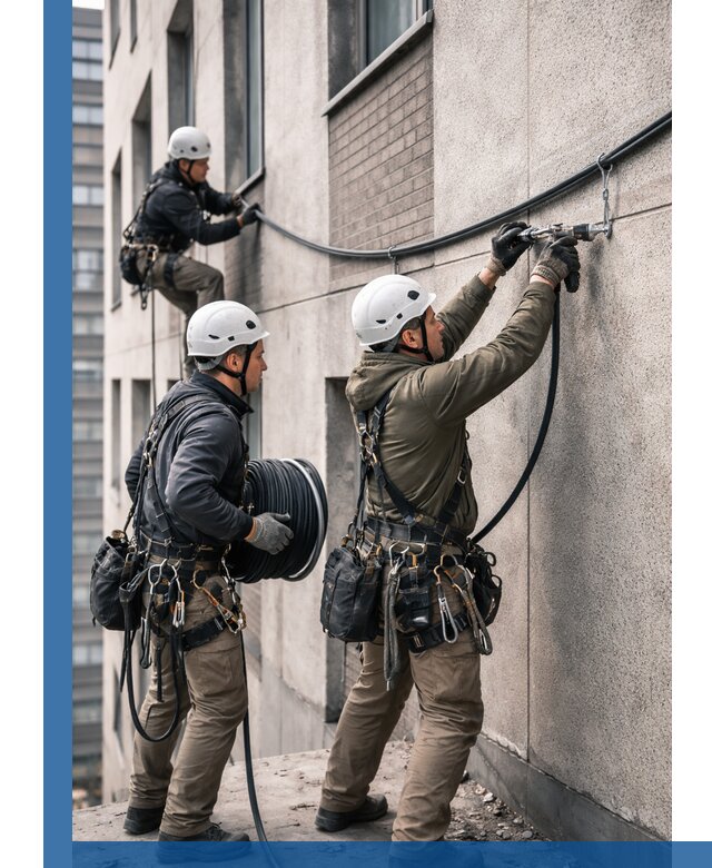 Прокладка кабеля по фасаду в Новокуйбышевске, профессиональный монтаж