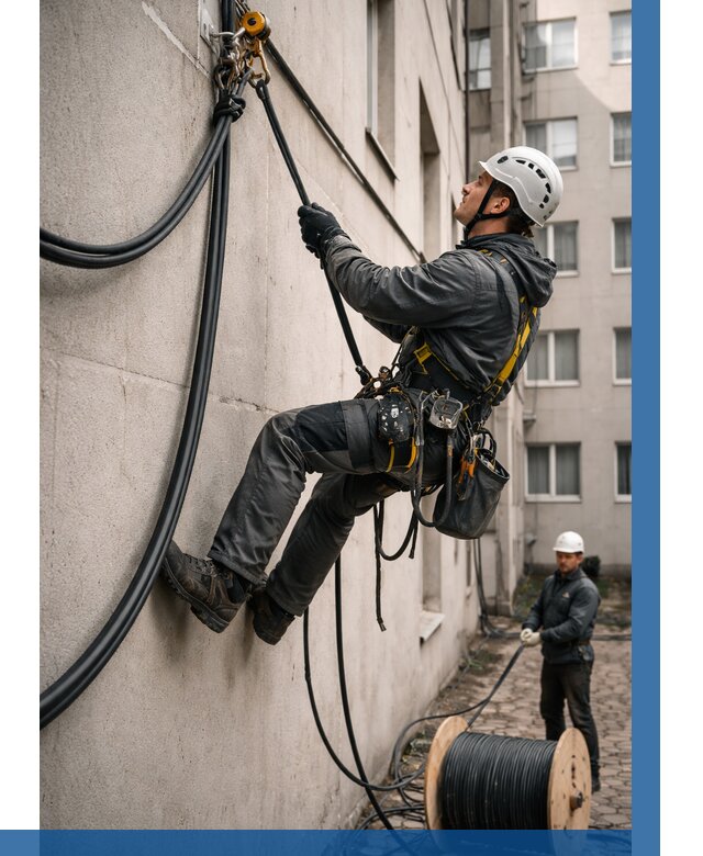 Протяжка кабеля питания на высоте в Новокуйбышевске от 461 р. | ВЫСОТНИК-Нвб