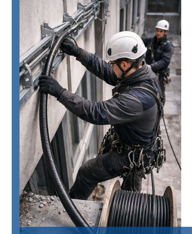 Протяжка кабеля питания на высоте в Новокуйбышевске с гарантией безопасности и качества