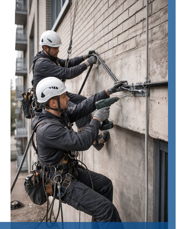 Крепление кабеля на фасаде в Новокуйбышевске от 358 р. | ВЫСОТНИК-Нвб