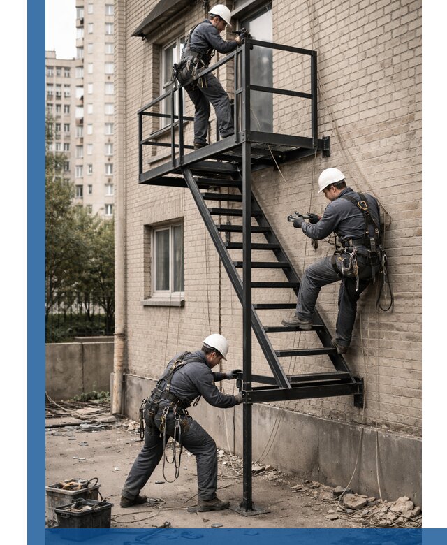 Монтаж пожарной лестницы в Новокуйбышевске, установка и крепление