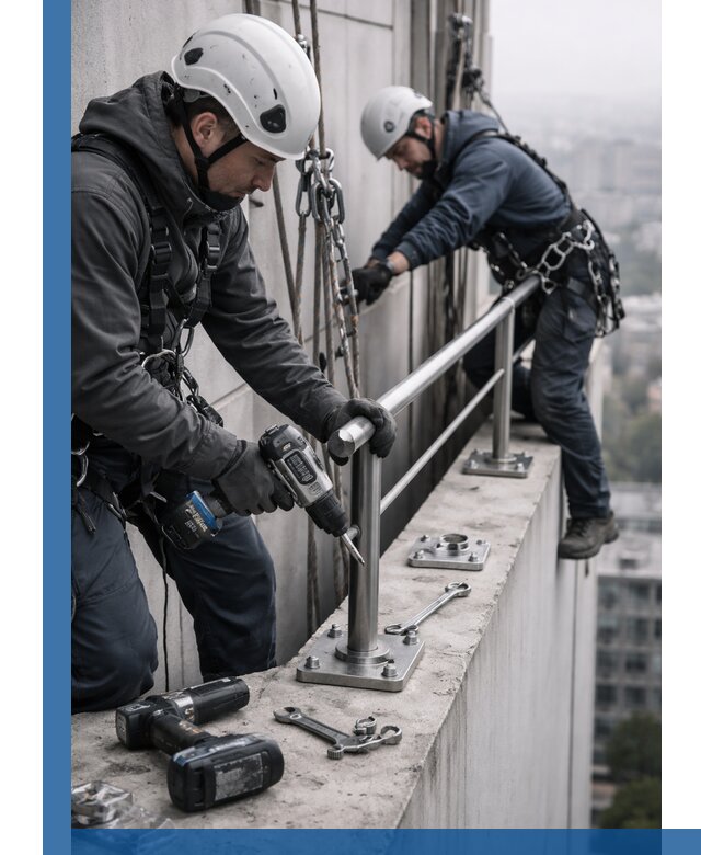 Монтаж перил на высоте в Новокуйбышевске для жилых и промобъектов