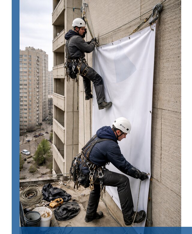 Профессиональный монтаж баннеров на фасаде в Новокуйбышевске