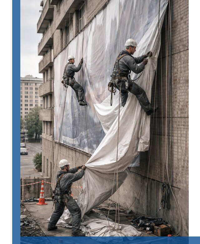 Демонтаж баннеров с фасада в Новокуйбышевске оперативно и безопасно