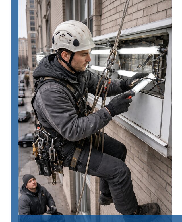 Профессиональная замена ламп в наружной вывеске в Новокуйбышевске