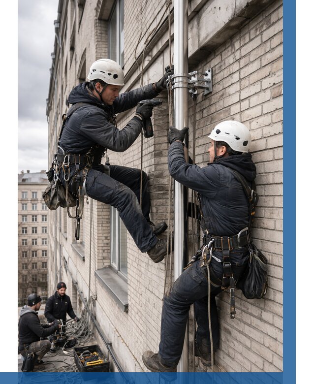 Монтаж флагштока на здании в Новокуйбышевске от 6657 р. | ВЫСОТНИК-Нвб