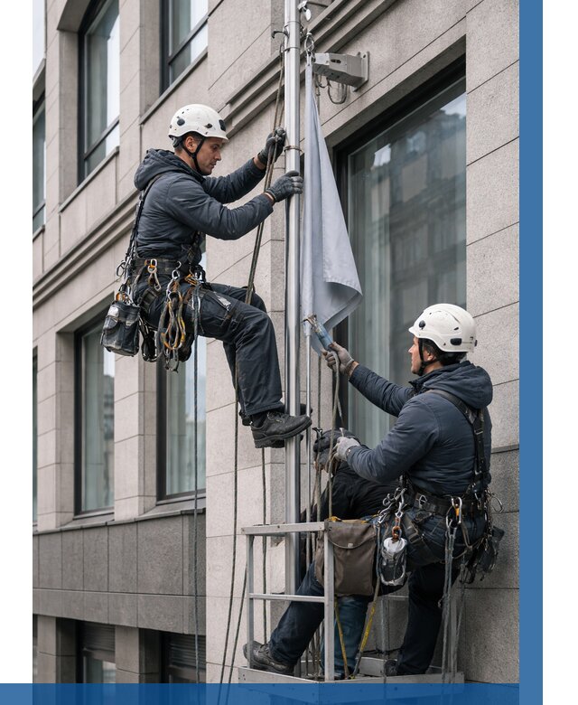 Установка флагов на фасаде в Новокуйбышевске от 4609 р. | ВЫСОТНИК-Нвб