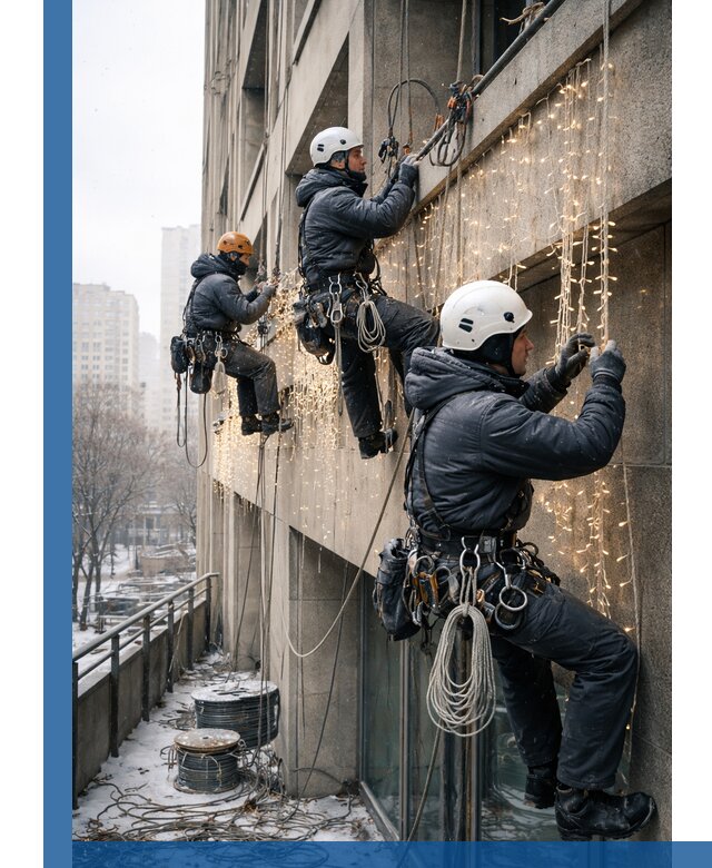 Монтаж новогодней иллюминации и украшение фасадов в Новокуйбышевске