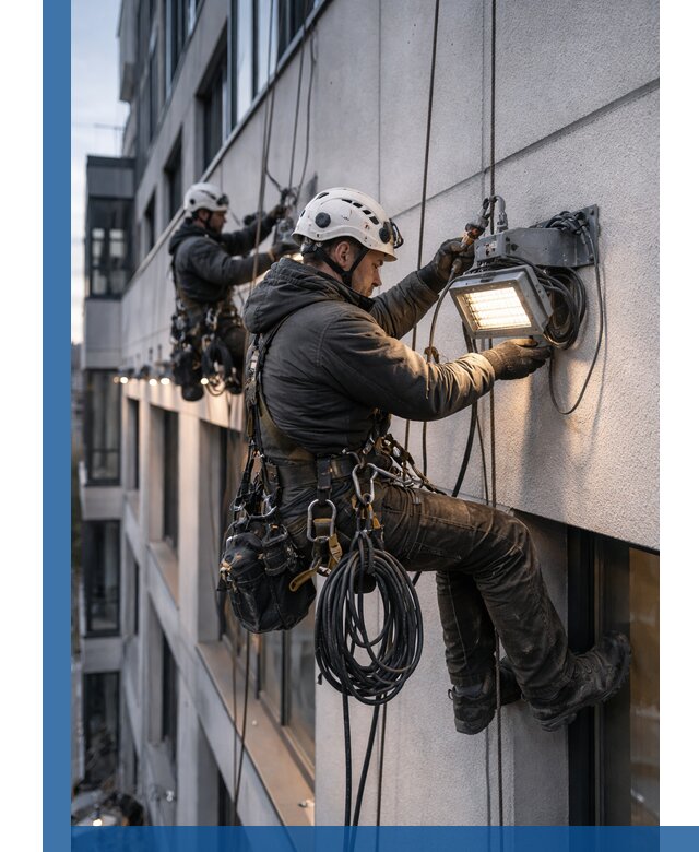 Монтаж фасадного освещения в Новокуйбышевске установка и подключение
